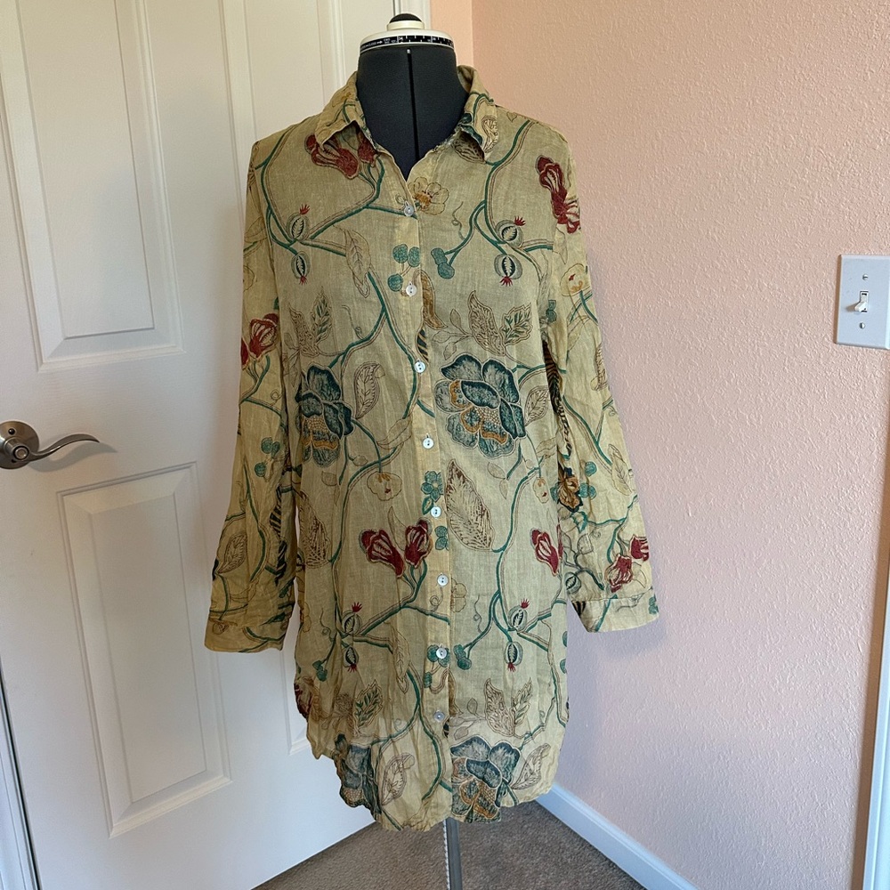 Vintage Goa 100% Cotton Tapestry Floral Button Up Beach Tunic Top/Cover-up Chic